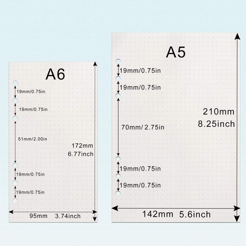 Toplive [3 Pack] A5 Refill Paper - 100GSM Thick 6 Hole Filler Inserts, 135 Sheets (270 Pages) for 6 Ring Binder Journal Notebook, Dotted - Image 2